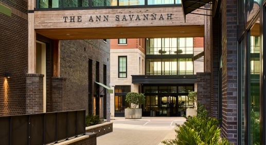 The Ann Savannah cross-laminated timber breezeway entrance beam