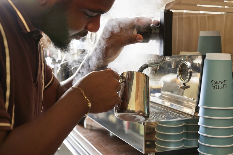 Morning coffee being made at Little James cafe