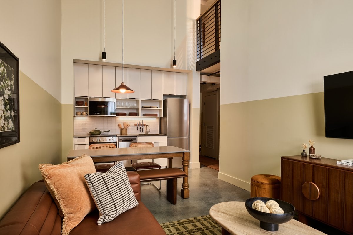 Loft suite living room and kitchen at The Ann